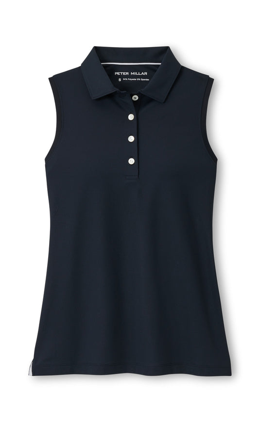 LADIES BANDED SPORT MESH SLEEVELESS BUTTON POLO