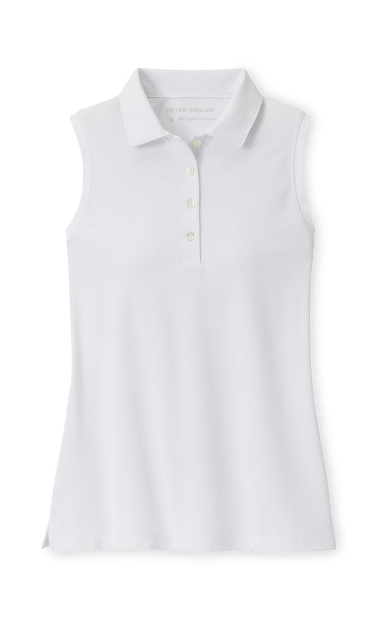 LADIES BANDED SPORT MESH SLEEVELESS BUTTON POLO