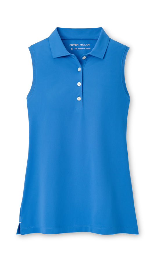 LADIES BANDED SPORT MESH SLEEVELESS BUTTON POLO