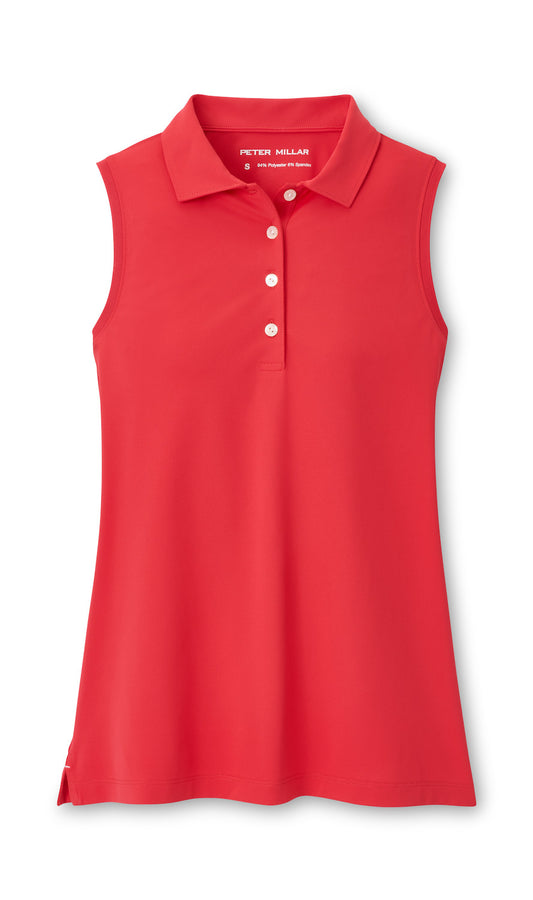 LADIES BANDED SPORT MESH SLEEVELESS BUTTON POLO